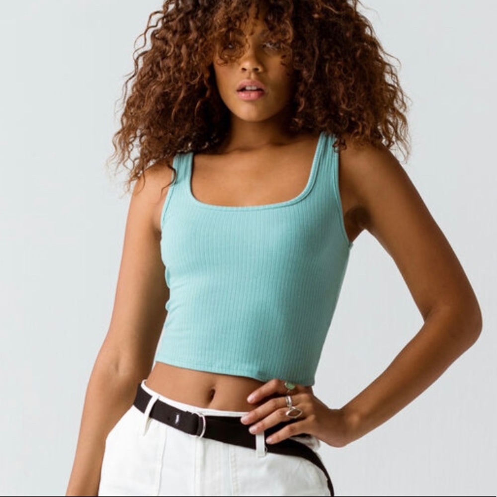 Square neck light teal tank